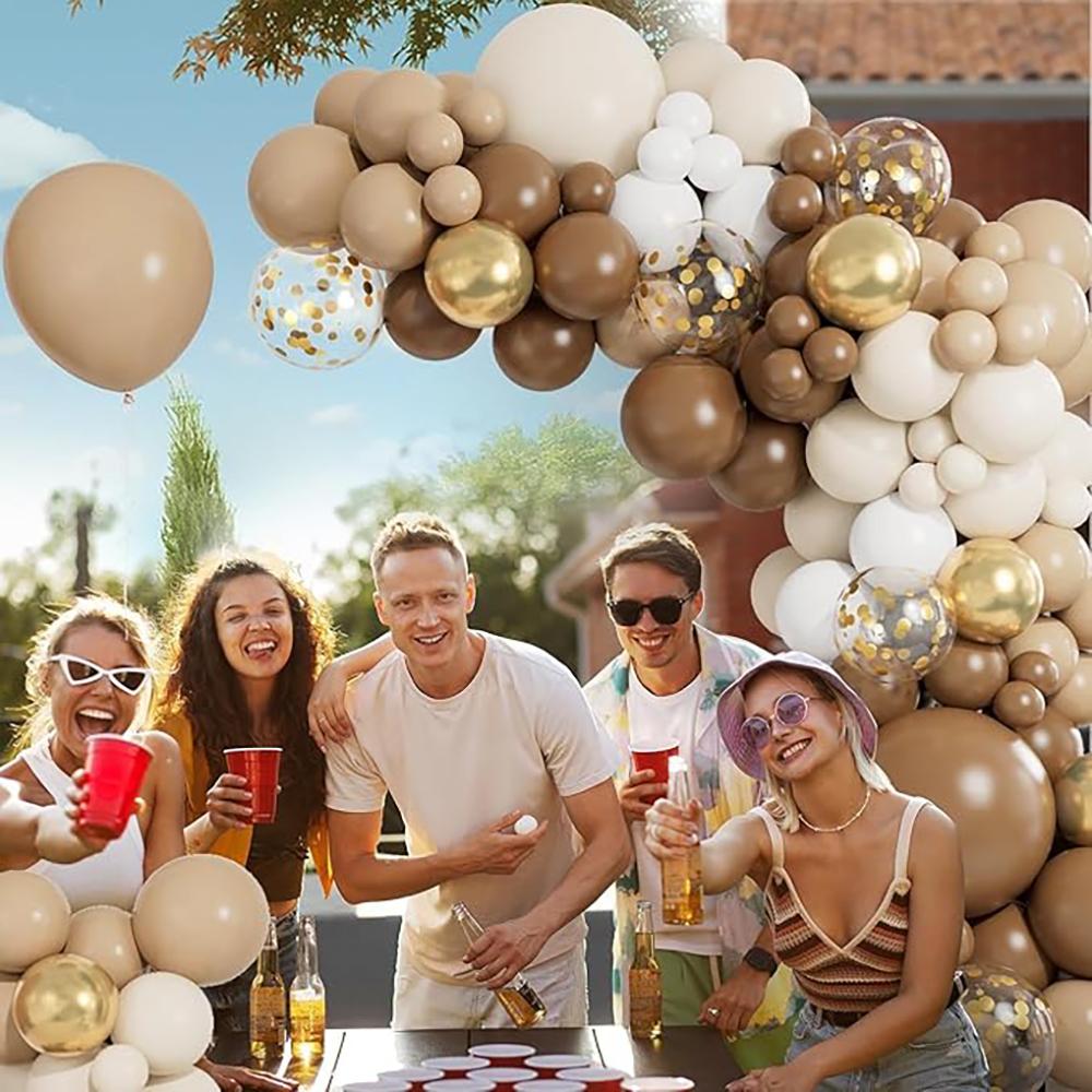 Retro Brown Balloons Garland Skin White Sand Gold Confetti Balloon Arch Kit Home Party Decor Gender Reveal Wedding Decoration