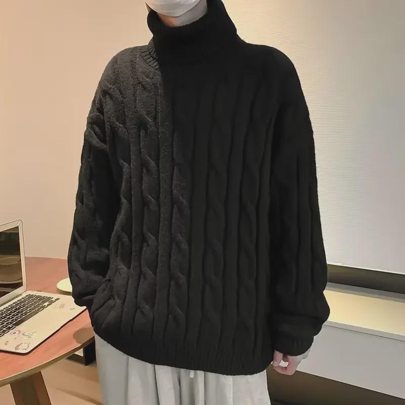 Men's Hong Kong-Style Thick Knitted Turtleneck Sweater - Trendy Korean Loose Fit for Autumn/Winter