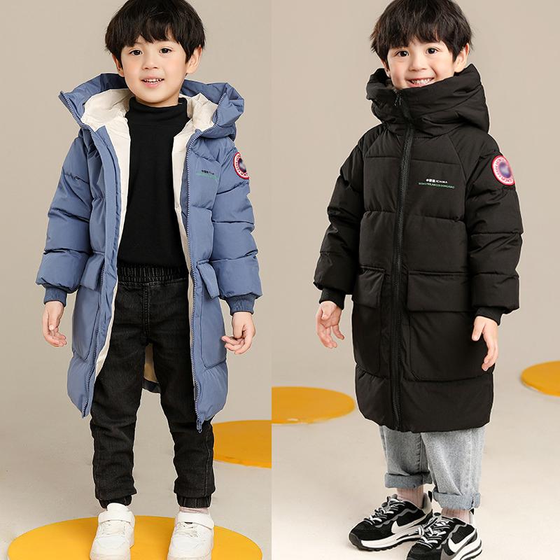 Autumn Winter Children's Coat Boys Jacket Solid Color Long Style Keep Warm Hooded Coat for Kids