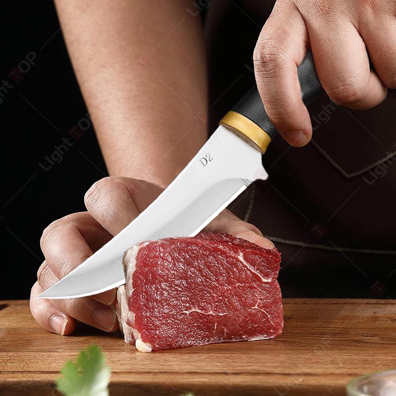 Stainless Steel Fruit Knife Mongolian Meat Cleaver Pocket Knife Multifunctional BBQ Meat Cutting Boning Knife with Knife Sheath
