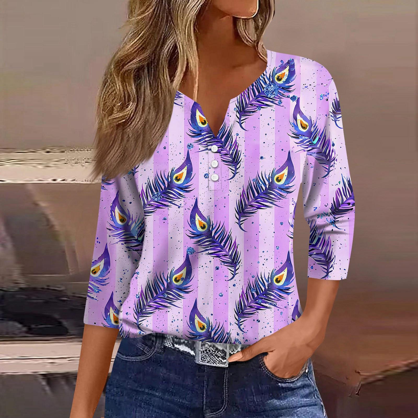 

Женская мода повседневный топ с длинным рукавом и круглым вырезом с цветочным принтом L