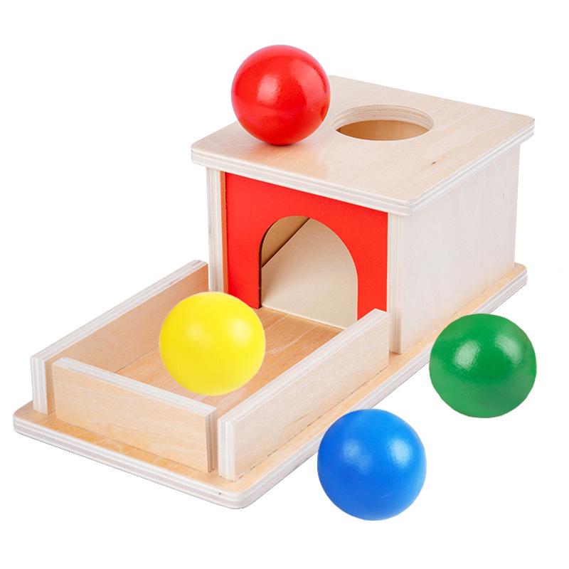 Montessori Early Education Toy Set: Round Ball Coin Box, Object Permanence Drawer & Textile Drum for Toddlers 0-3 Years