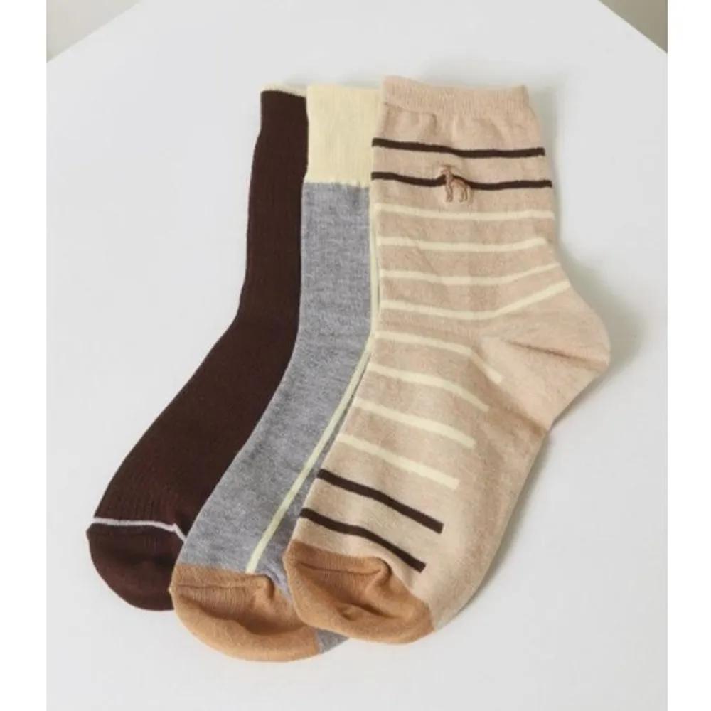 Brown Puppy Embroidery Cotton Blend Mid-calf Socks 3-Piece Set HISS3E303W2