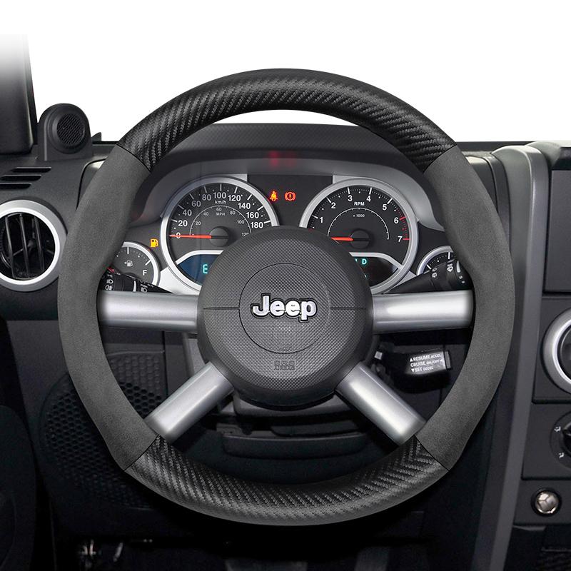 For Jeep Suede Carbon Fiber Steering Wheel Cover Fit Renegade Compass Wrangler Jk Grand Cherokee Wk2 Jl Gladiator Tj Patriot DX