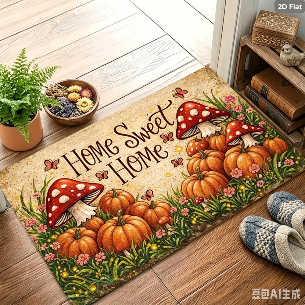 Home Sweet Home Welkomstmat Schattige Paddenstoelen Bedrukte Vloerkleed Antislip Woonkamer Slaapkamer Entree Deur Vloerkleed 30x50cm