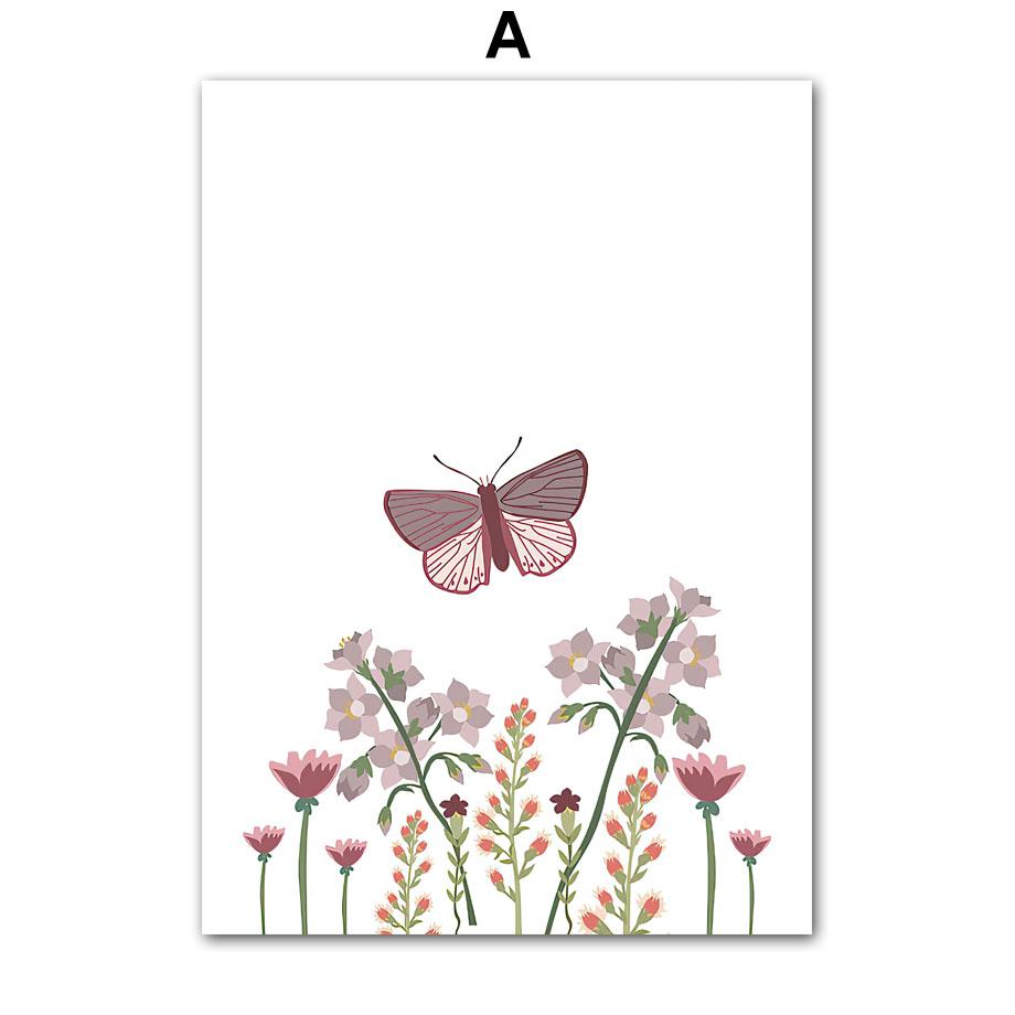 Boho Flower Butterfly Nursery Posters Cartoon Wall Art Print Canvas Painting Wildflower Pictures Baby Kids Room Home Decoration