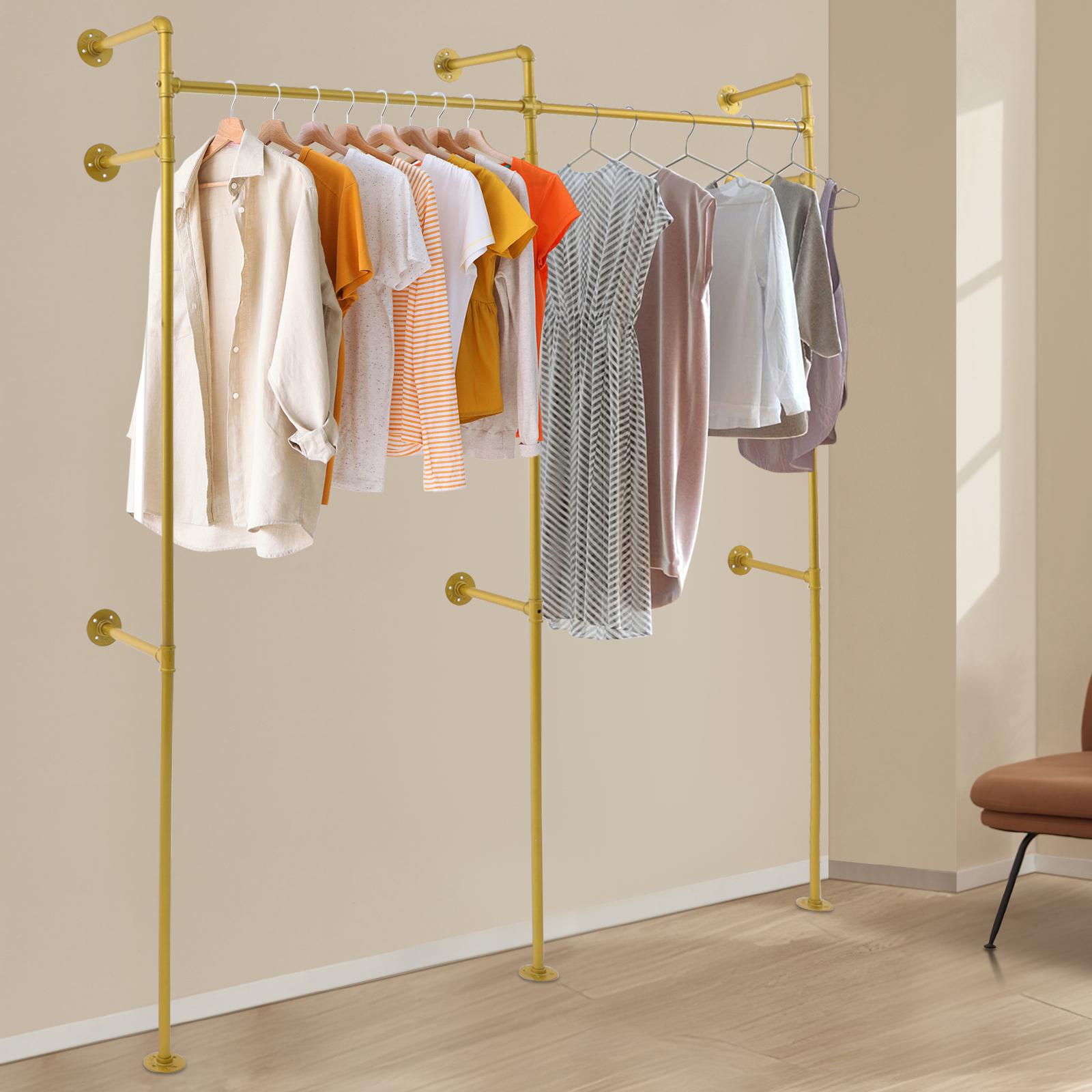 

Настенная вешалка для одежды, Золотой органайзер для демонстрации одежды, Грузоподъемность 110 фунтов, Максимальная длина 86,6 дюйма, Компактный держатель для хранения золотой