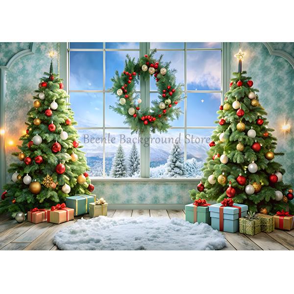 Beenle Christmas Photography Backdrop Xmas Tree Fireplace Gifts Family Party Decor Kids Portrait Background Decor Photo Studio