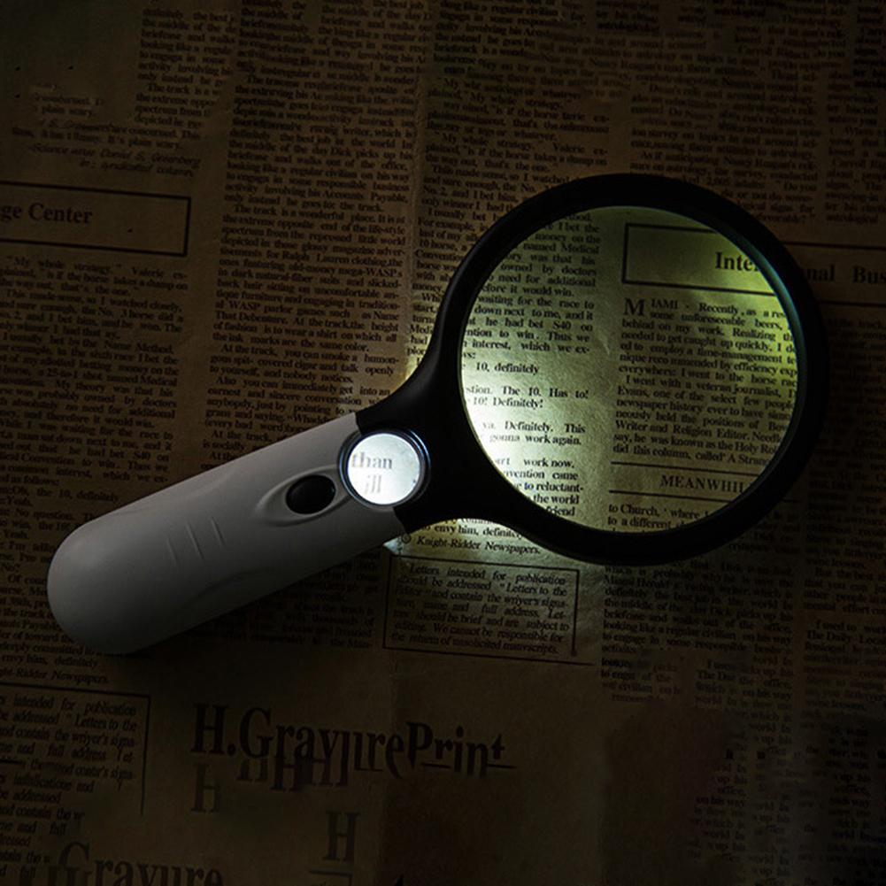 Magnifying Glass With Light, 3X Lighted Magnifying Glass, 3 Led White Lights Handheld Magnifying Glass, Illuminated Magnifier For Reading, Seniors, Je
