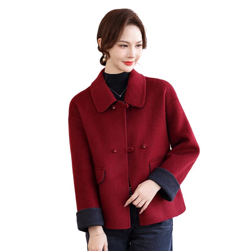 Mom's High-End Double-Sided Wool Coat - Elegant Spring and Autumn Fashion for Middle-Aged Women