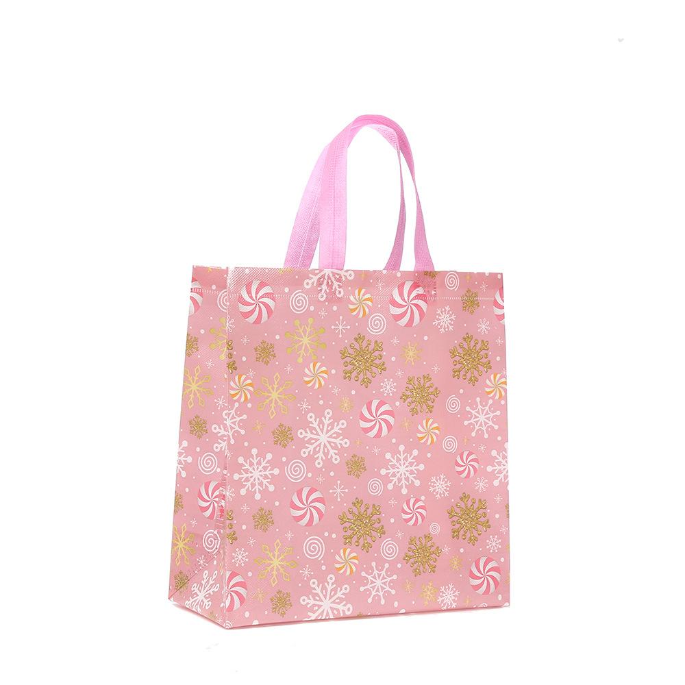 Christmas Non Woven Gift Bag Eco-Friendly High Capacity Foldable Bag Pink Gift Packaging Bag  For Festive Decoration