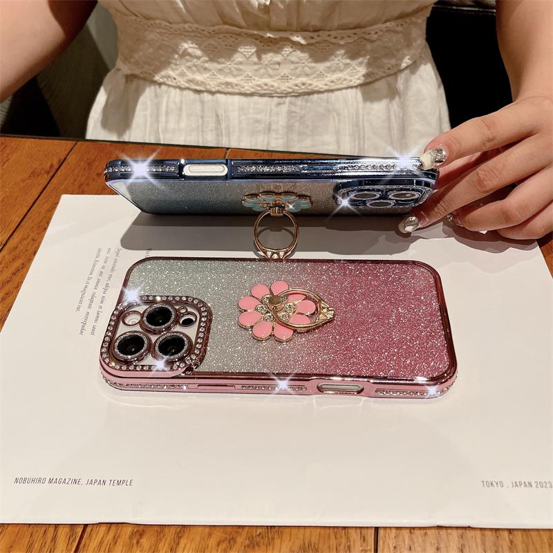 Für iPhone 16 Pro Max Luxus Plattierung Flash Diamant Rahmen Handyhülle Für iPhone 11 12 13 14 15 16 Plus Glitzer Halter Ständer Hülle