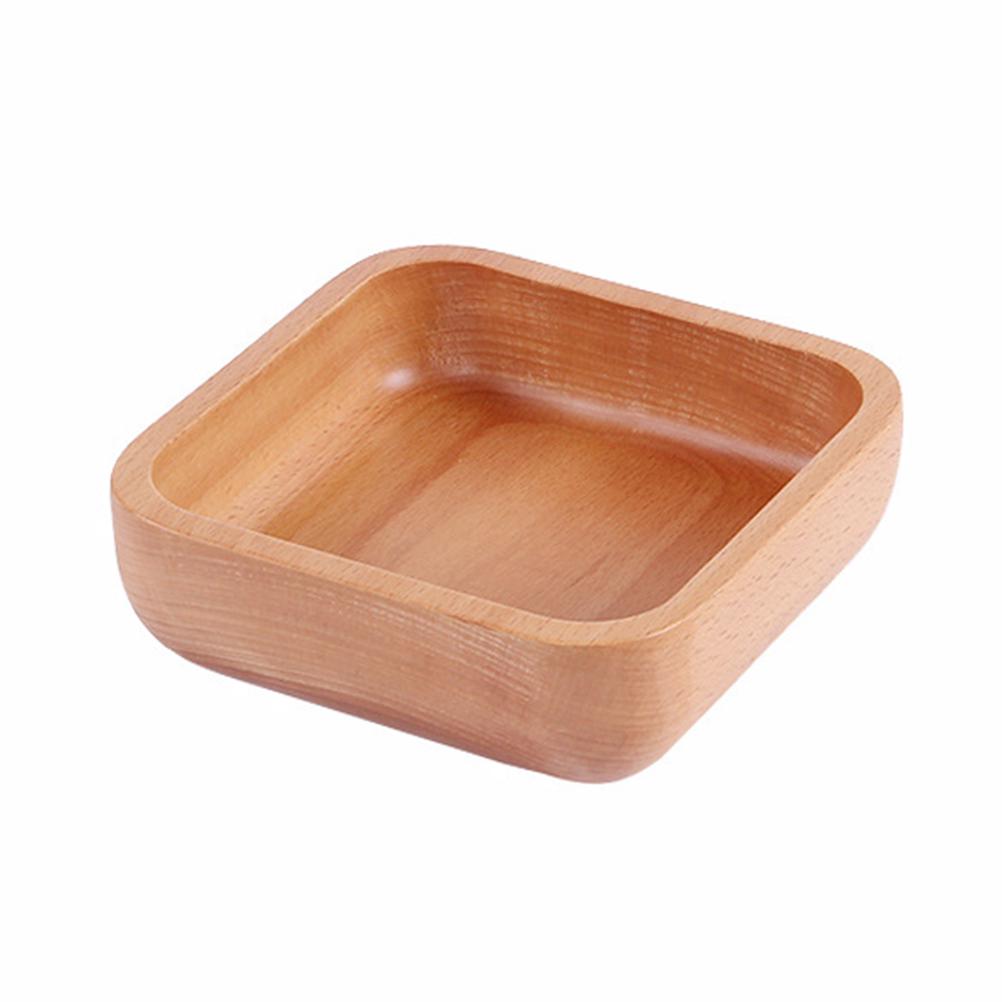 Solid Wood Salad Thickened Eco- Bowl Square Wooden Bowl Home Kitchen Use Rice Soup Container Natural Style