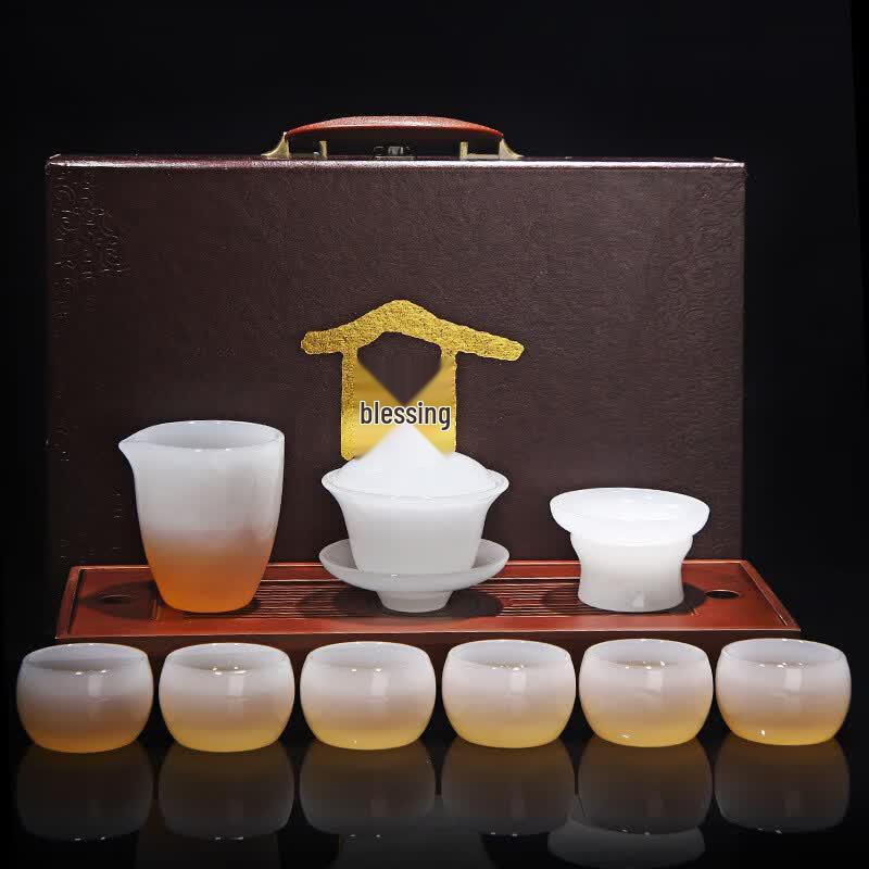 Liuli Kung Fu Tea Set with White Jade Porcelain Cups