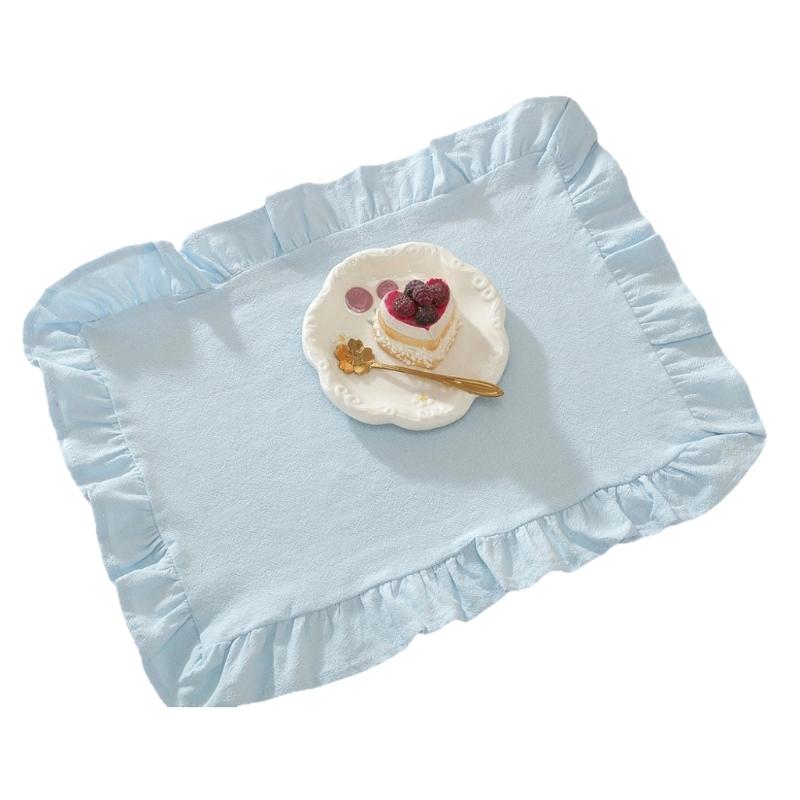 French Design Cloth Placemat Ruffle Edges Gingham Plaids Washable Table Mat For Banquets Wedding Parties Home Decors