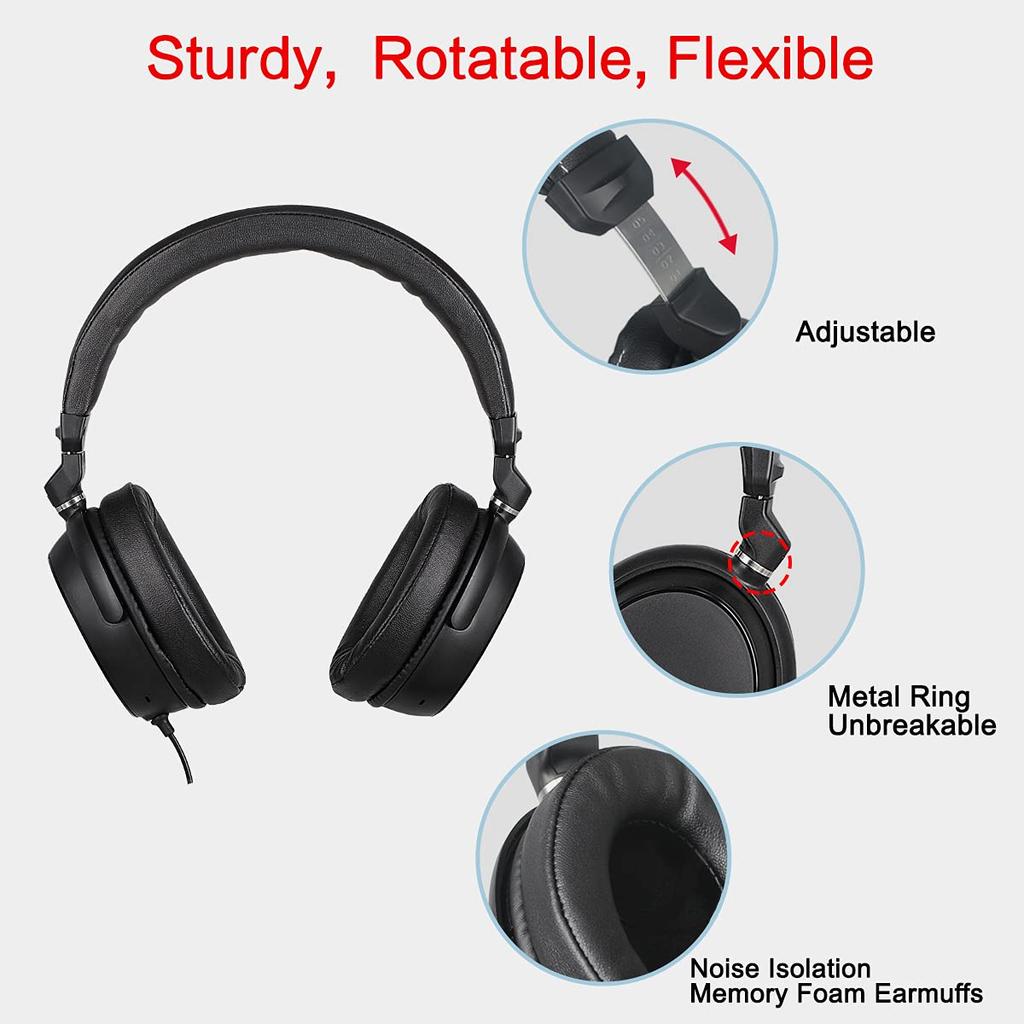 SIMOLIO TV Headphones, 6.6m Long Cable with Clip, Remote, and Microphone, Includes RCA Conversion Cable, Wired Headset for PCs, Laptops, and Tablets