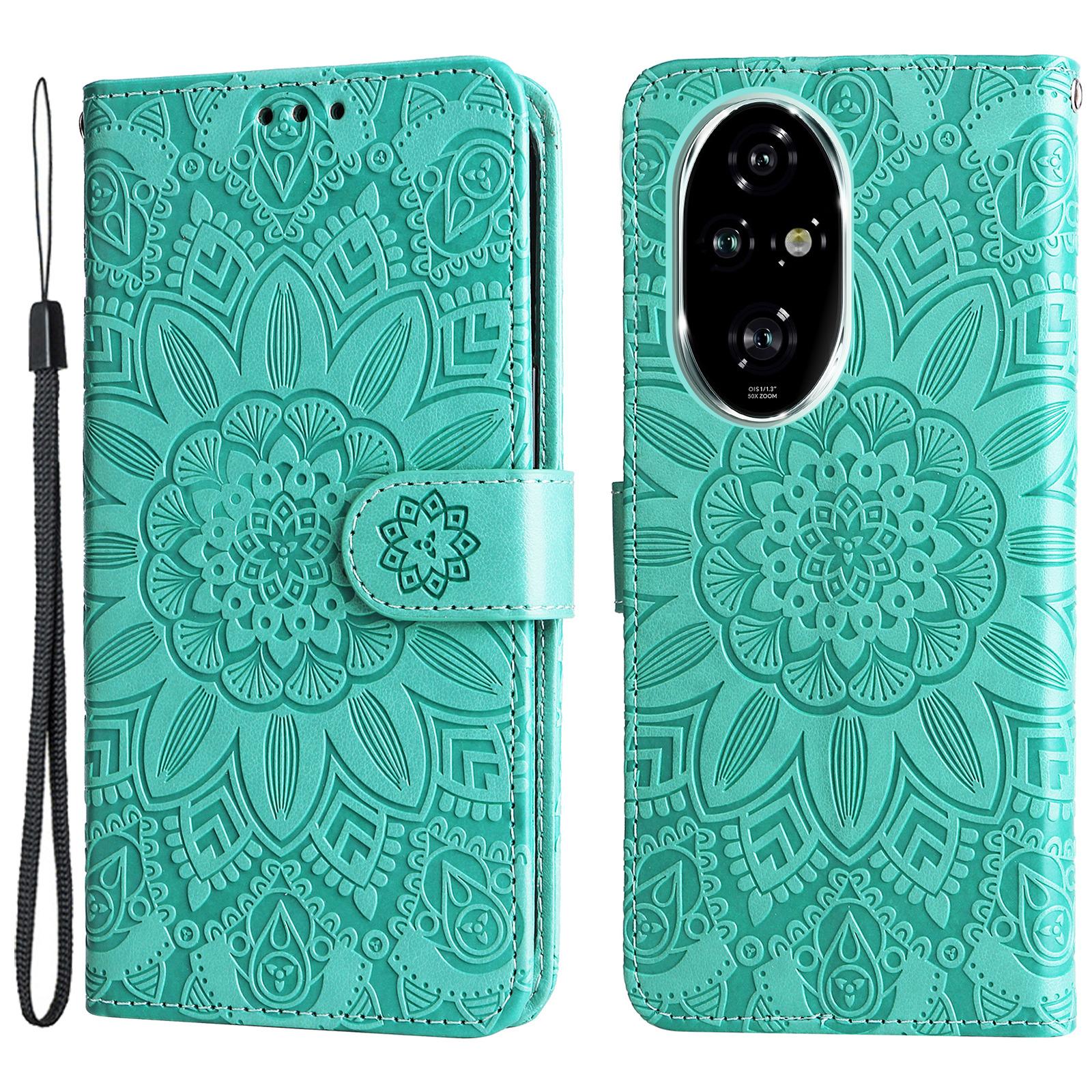 

For Honor 200 Pro 5G Case PU Leather Wallet Phone Cover Sunflower Pattern Green