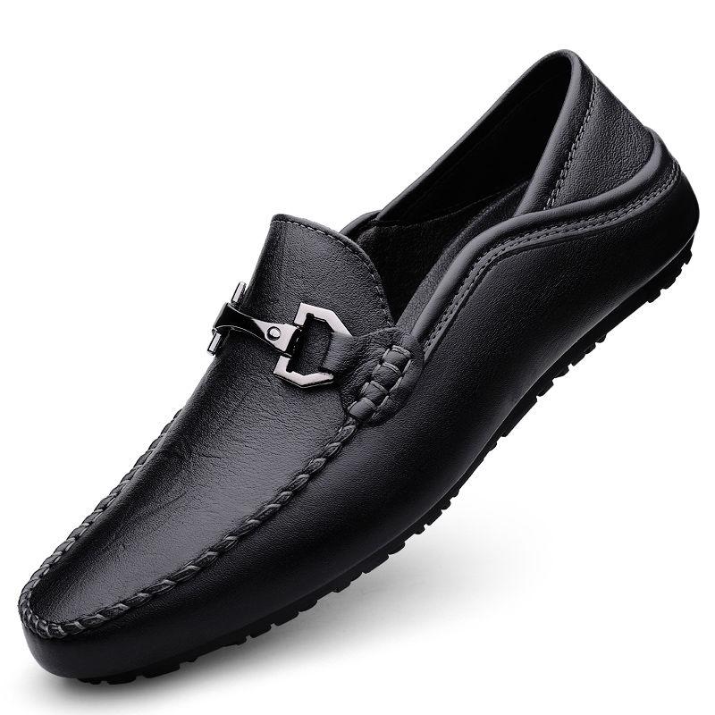 Flat Black Moccasin Square Toe Men's Leather Shoes Dress Business Formal Male Casual Shoe Loafers Soft Elegant Designer New In