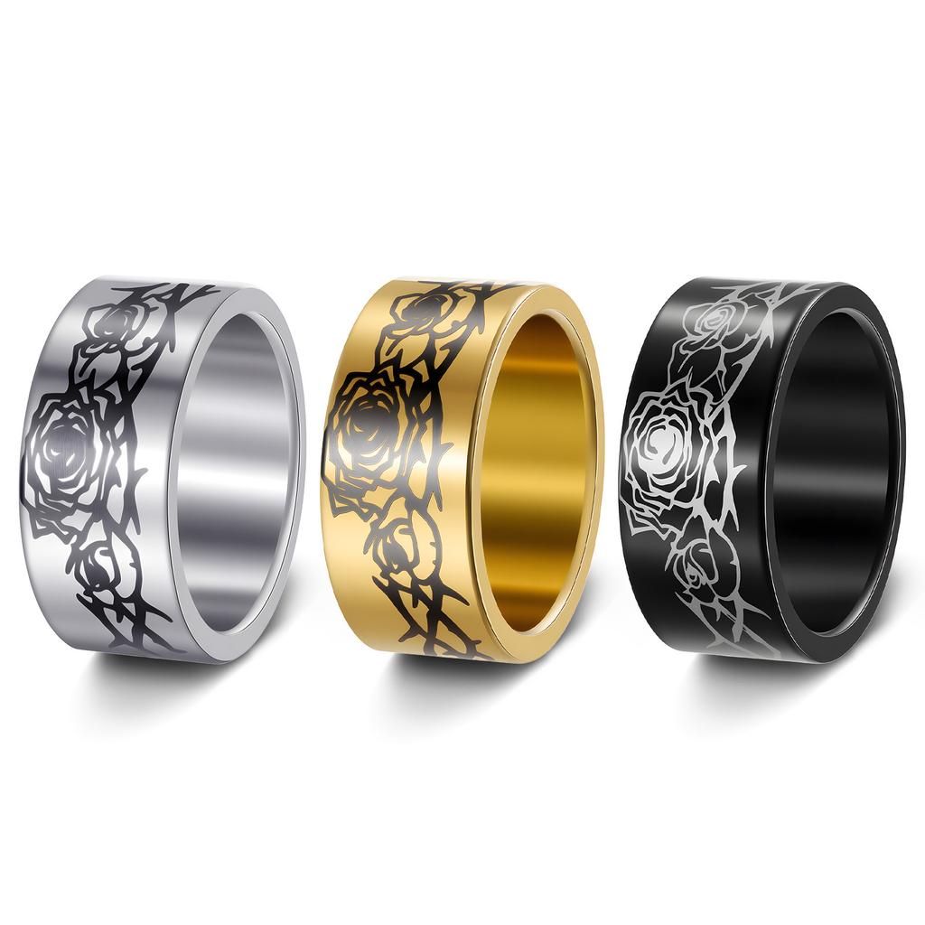 Halloween Rose Pattern Ring Cool Style 10mm Men's Ring