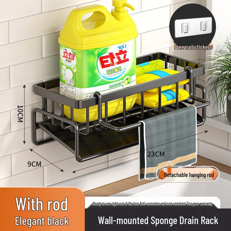 Multifunctional Wall-Mounted Kitchen Drainer Rack – New Style, Multi-Layer Carbon Steel Dishcloth Storage