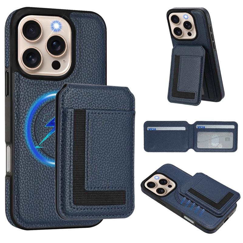 For Iphone 11 12 13 14 Pro Max 7 8 Plus SE 2 3 2022 Case Protective Cover Card Holder Stand Coin Magnetic Wallet Supports Wireless Charging