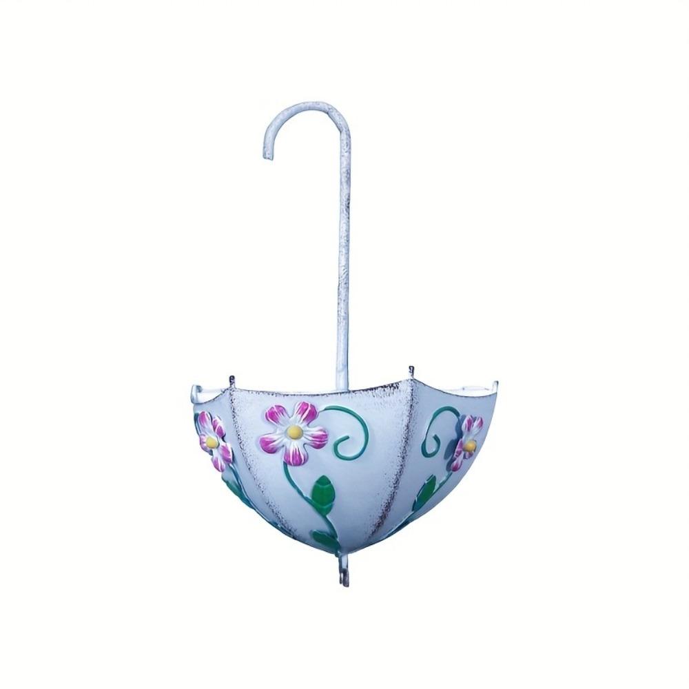 Rustic Style Umbrella Flower Basket Iron Art Hanging Plant Planter Fence Hanging белый