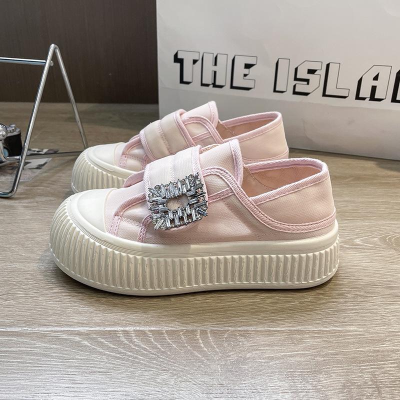 

thick-soled little white shoes women s shoes 2025 summer thin mesh board shoes women s breathable heels two wear Velcro single shoes 40