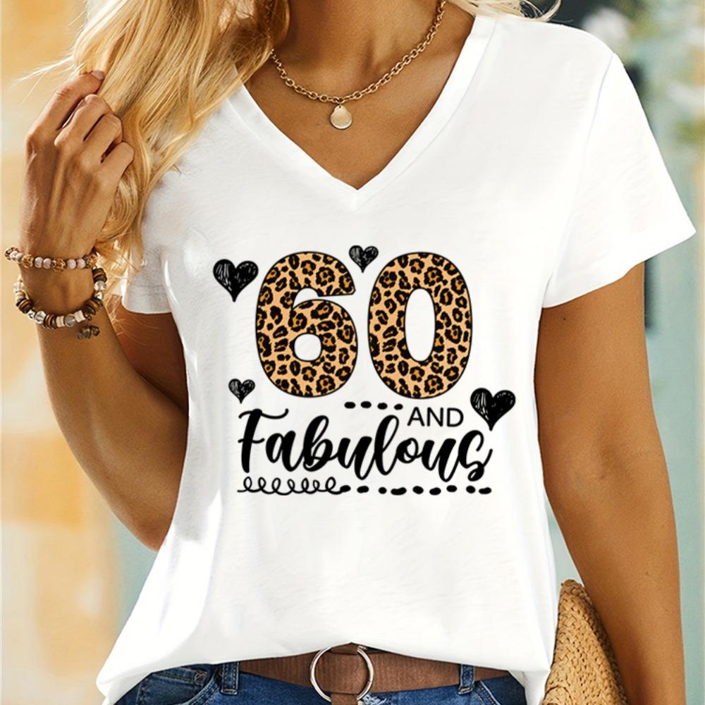 

Women s retro heart 60 and fabulous leopard print summer short-sleeved T-shirt S