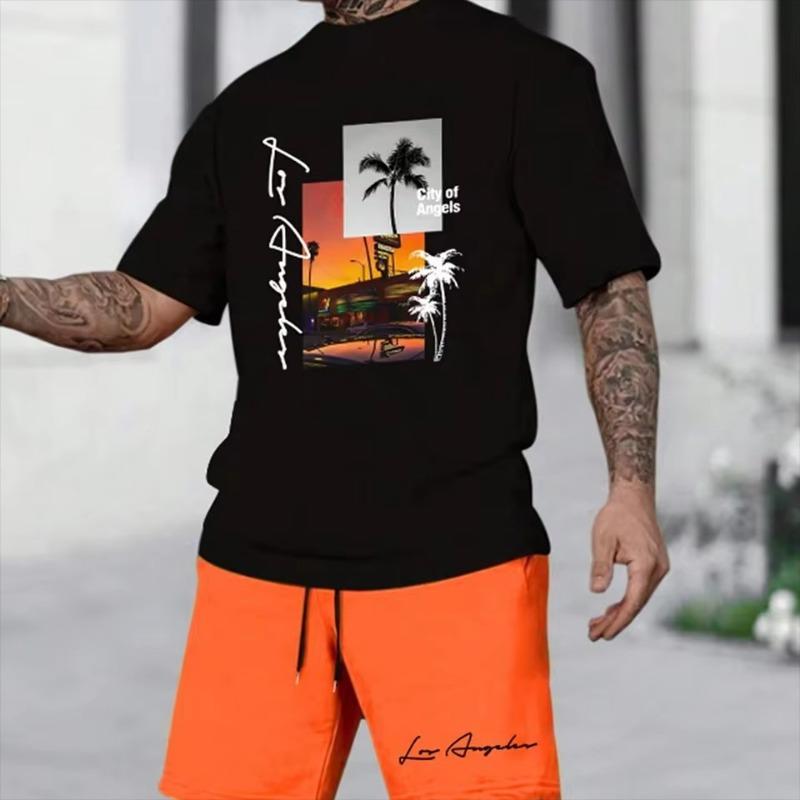 3D Printed Men's Short Sleeved Fashionable T-shirt Dopamine Beach Casual Shorts Set Soft and Comfortable