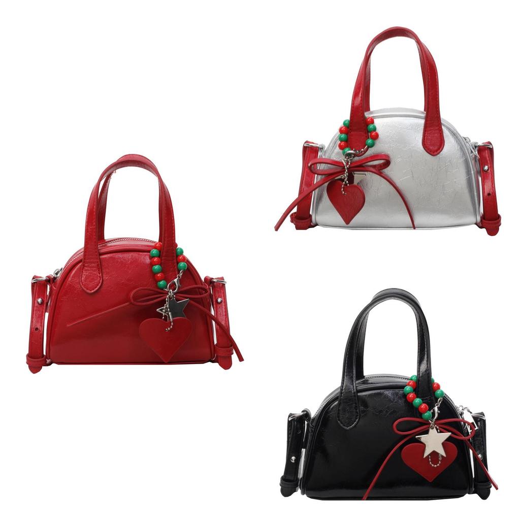 Red Festive Shell Bag For Women Stylish And Versatile Shoulder Bag With Oil Leather 2024 Spring Fashion