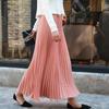 Women Summer Solid Long Dress Elastic Waist Pleated Boho Beach Maxi Skirt