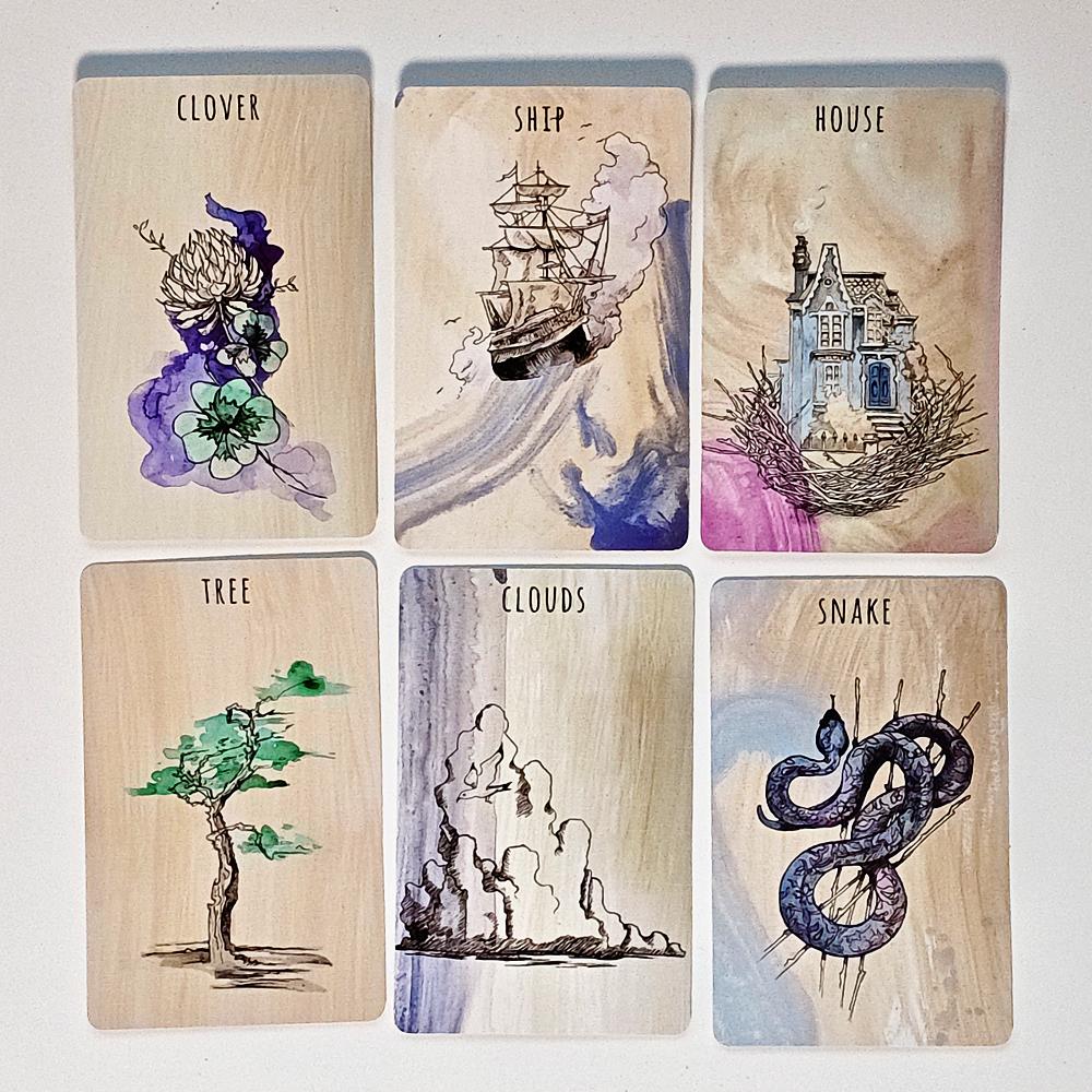 Scrying Ink Lenormand Deck 36 Pcs Watercolor Themed Lenormand Cards Printed on 350GSM Double-embossed Cardstock 9*6cm