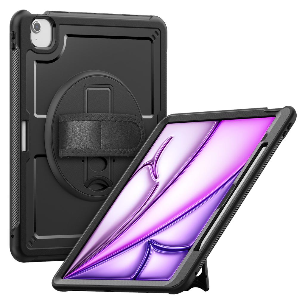 For iPad Air 13 (2025) M3 A3268/(2024) M2 Case Kickstand PC TPE Tablet Cover with Hand Strap