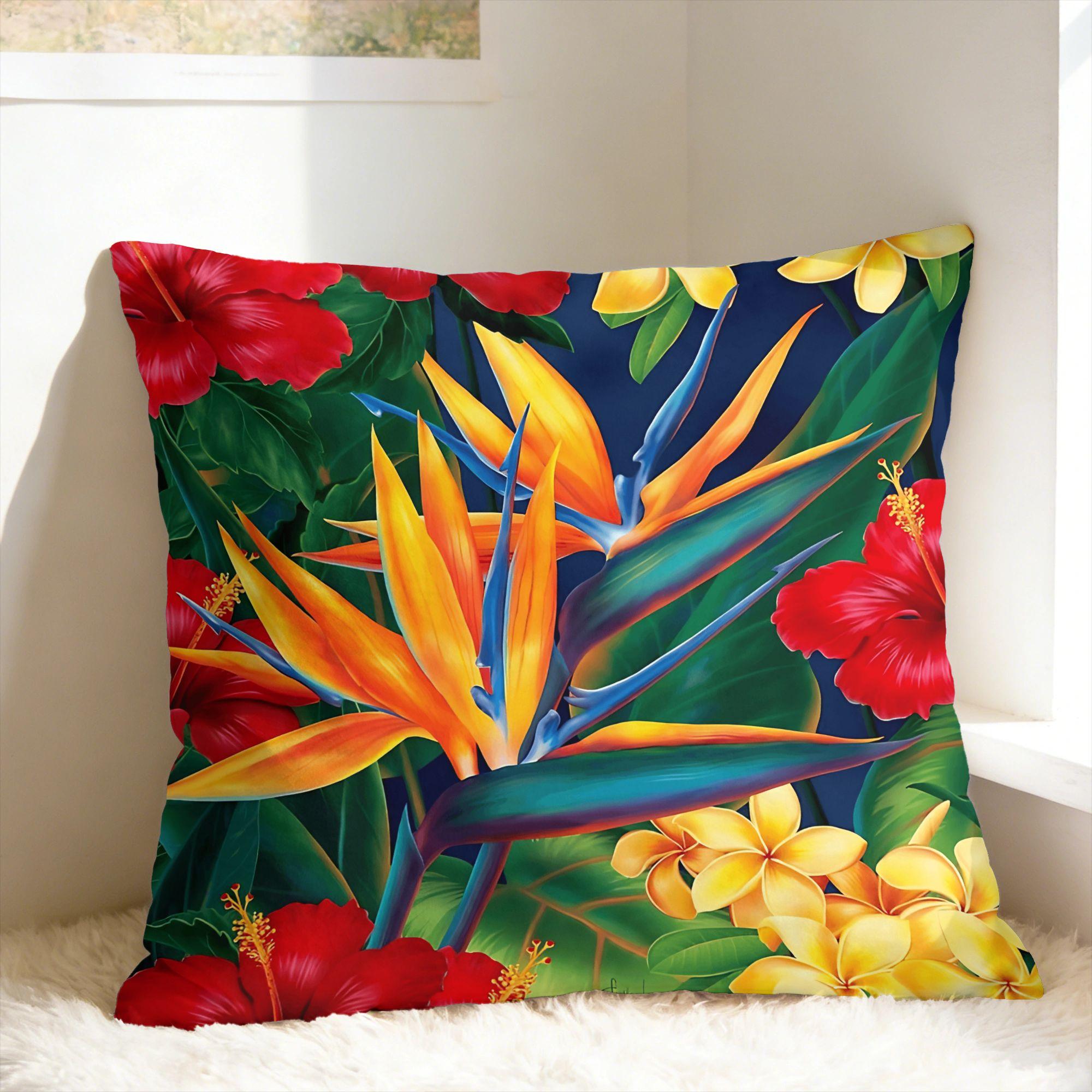 Fine Glasses Unisex Tropical Floral Pillow Case Comfy Pillow Cover Morden Pillowcases For Living Room Bed Chair