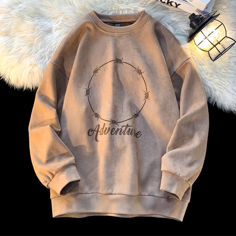 

Dingfengbaoluo Men s Suede-Effect Vibe Print Long-Sleeve Sweatshirt 2XL