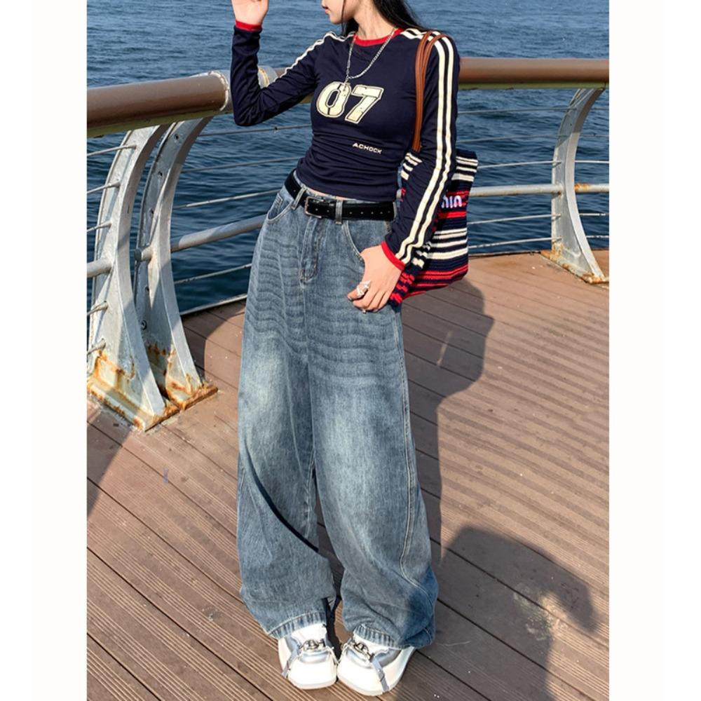 Retro High-waisted Wide-leg Jeans Drape Autumn and Winter Women's Pants Loose Design Trendy Floor Pants