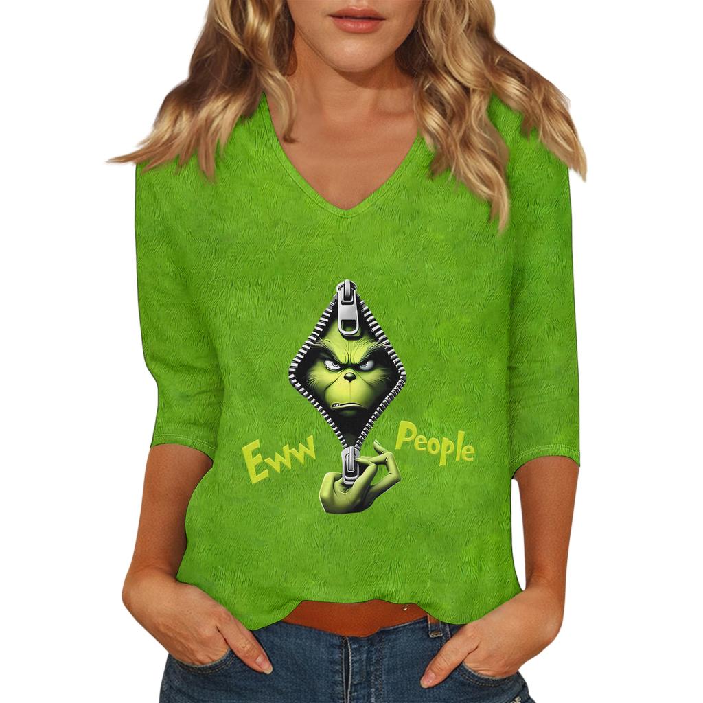 Women's Casual Fashionable Sexy Comfortable V-Neck Christmas Three-Quarter Sleeve Top