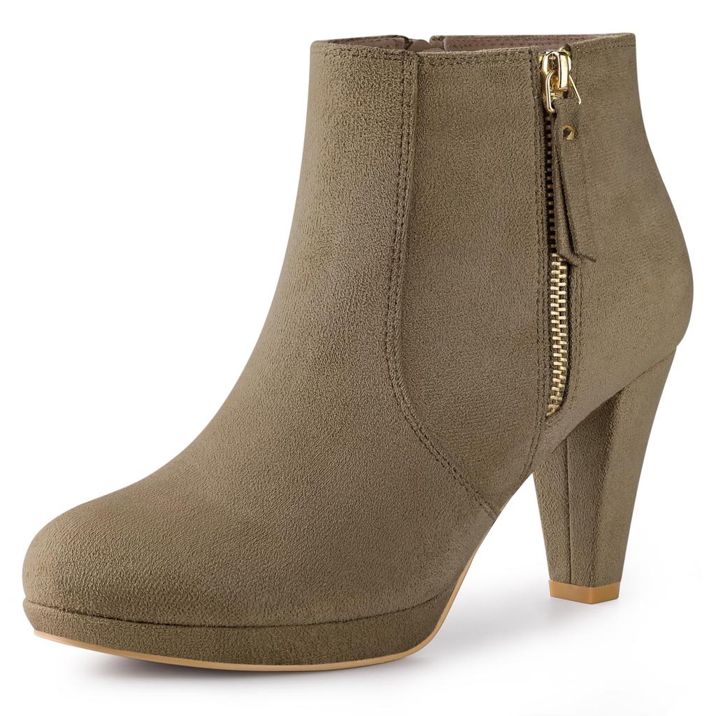 Perphy Chunky Heel Ankle Winter Shoes with Round Toe and Size Boots, Platform, Women's, Taupe, 23.5cm