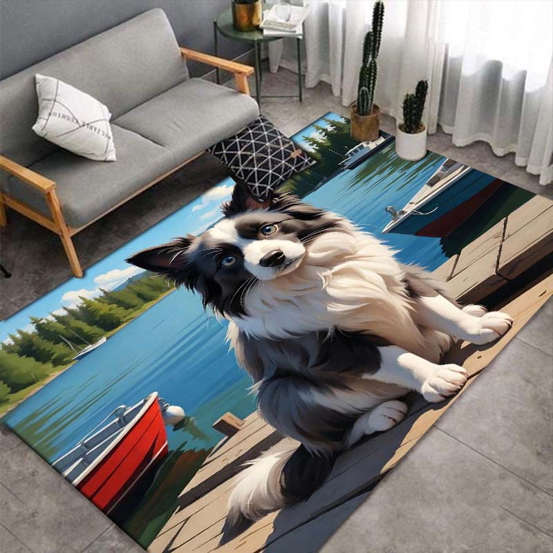 Lake Border Collie Area Rug, Blue Eyes Dog Mat