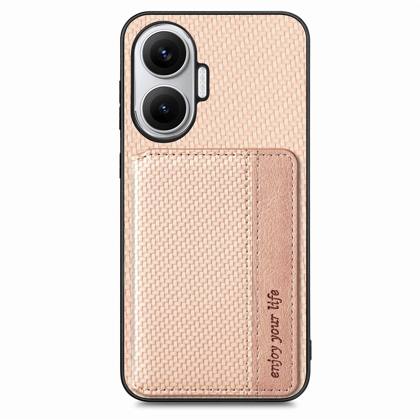 

For Xiaomi Redmi Turbo 4 Pro 5G Case RFID Blocking Carbon Fiber Leather Phone Back Cover with Card Holder Apricot