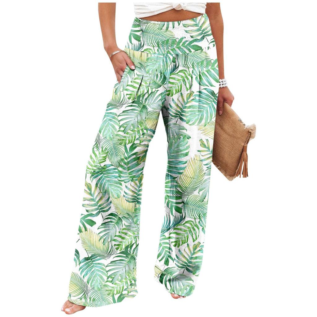 Women's Fashion High Waist Pants Women's Elastic Wide Leg Pants Casual And Comfortable Beach Slacks