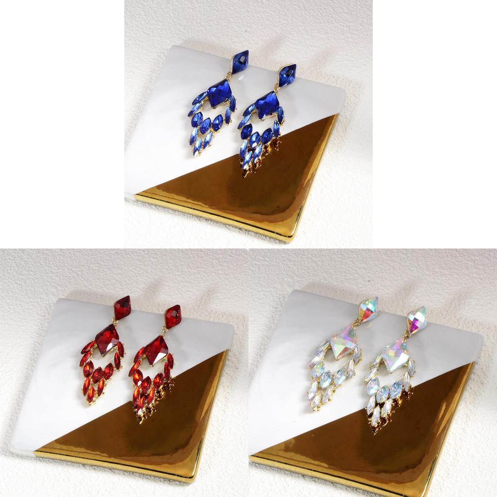 Geometric Crystal Drop Earrings For Women With Electroplated Finish And Party Wear