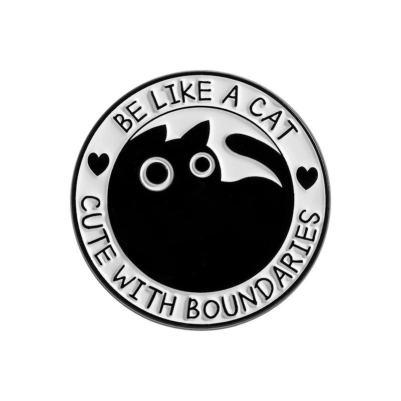 

Round Enamel Lapel Pin Featuring Cat Silhouette and Text Be Like A Cat Cute With Boundaries Durable Metal Badge Suitable For Bags Jackets Hats One Size чёрный