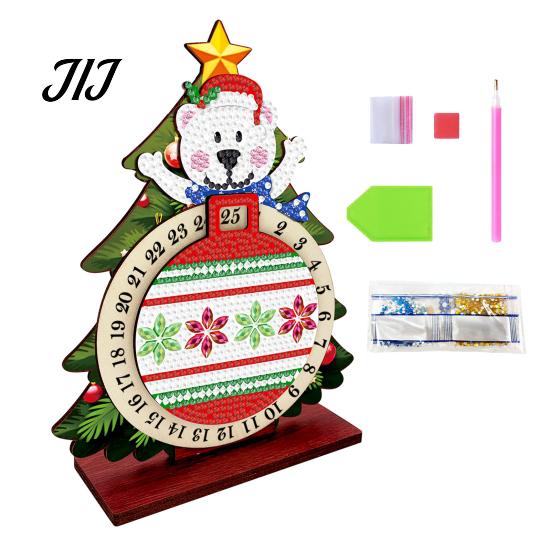 Gemstone Painting Decoration Christmas DIY Rhinestone Countdown Calendar, 25 Days Rotating Creative Gift Tree Advent Wooden Tabletop Ornament