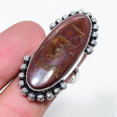 Natural Mud Crack Fossil Gemstone Handmade 925 Sterling Silver Ring Size 9 S1o48