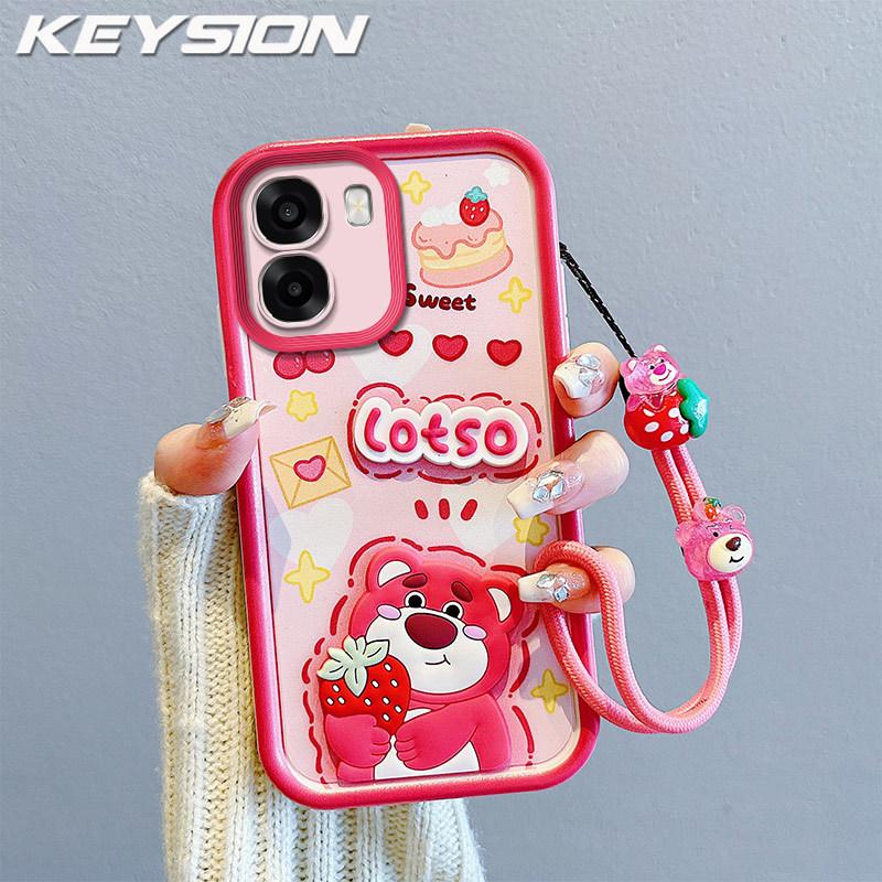 KEYSION Stoßfeste Hülle für OPPO A6x 5G mit Lanyard Weiches Silikon Niedliche 3D Cartoon-Puppe Handy-Rückseite für OPPO A6t 5G