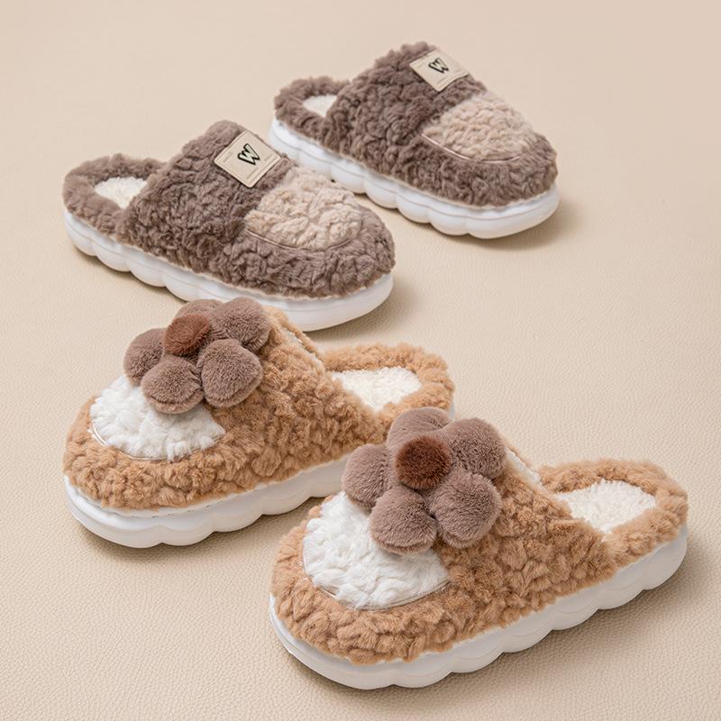 Cotton slippers home autumn and winter wool slippers warm velvet cotton shoes soft platform shoes couple cotton mop