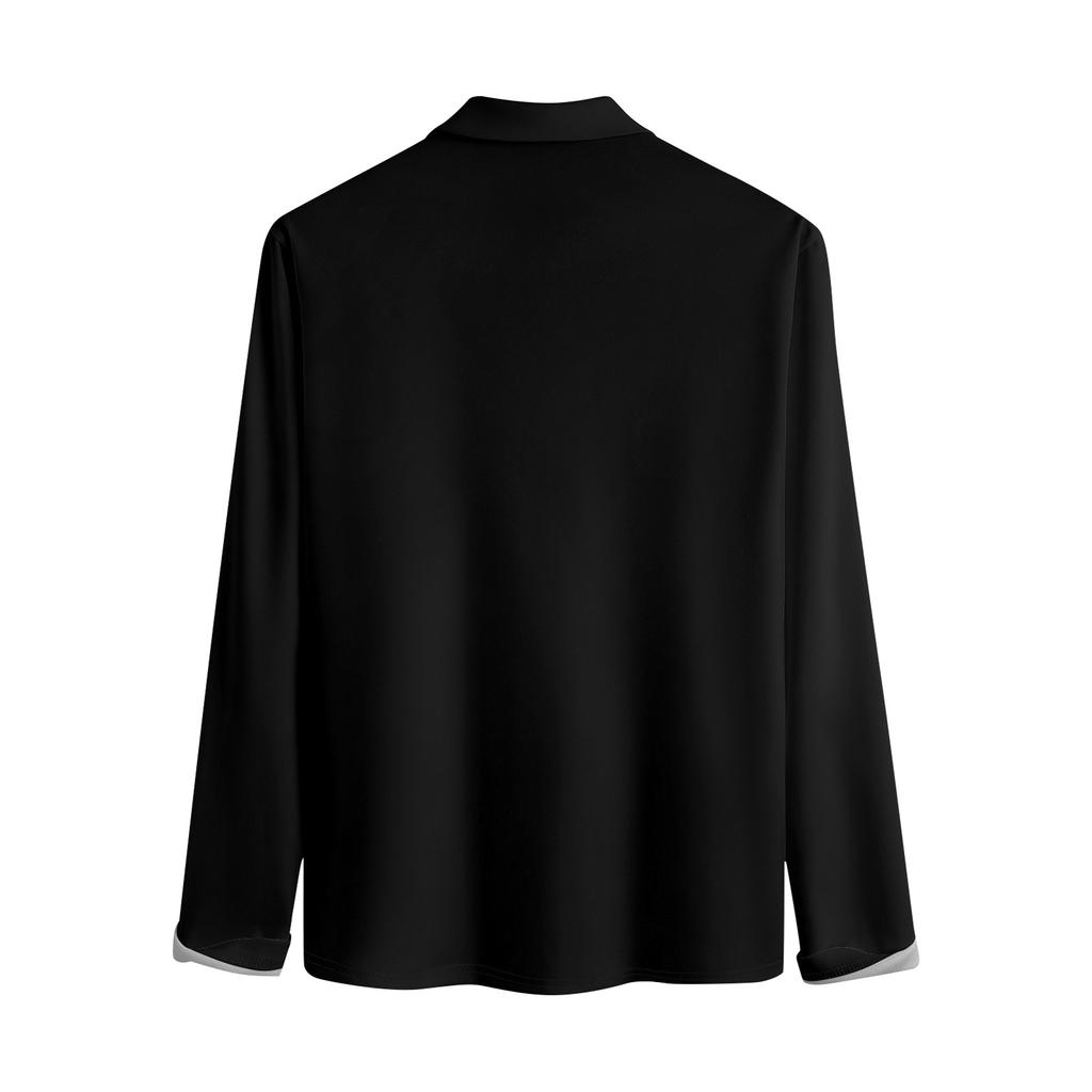 Herren-Revers-Langarm-bedrucktes Freizeit-Oberteil, lockeres Sport-Revers-Hemd