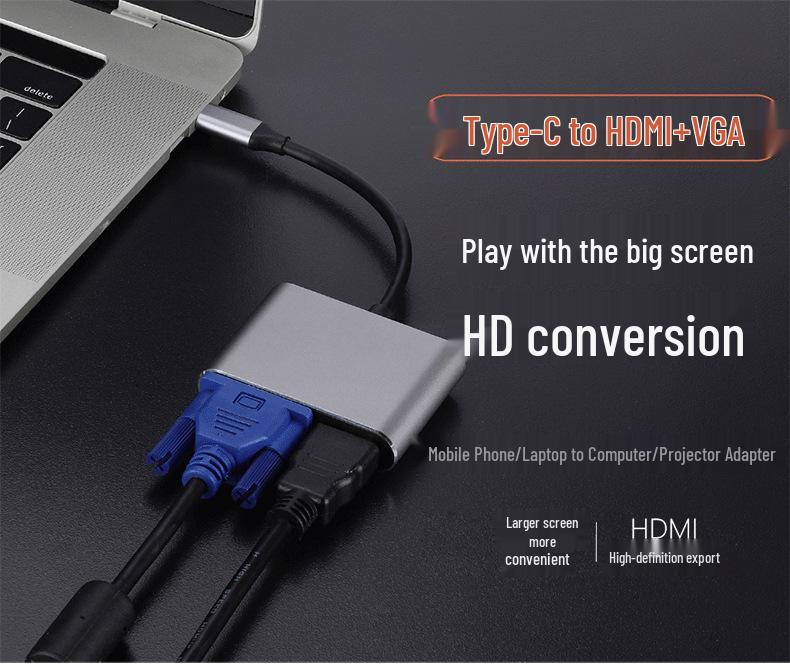 USB-C To HDMI & VGA Dual Display 4K Adapter