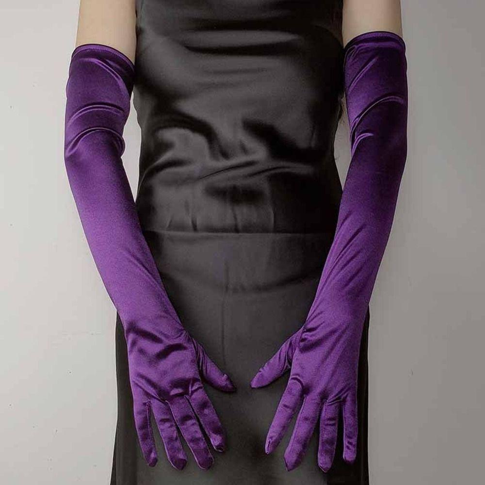 Candy Color Long Satin Glove Women's Elegant Wedding Dress Mittens Sunscreen Driving Glove  Women